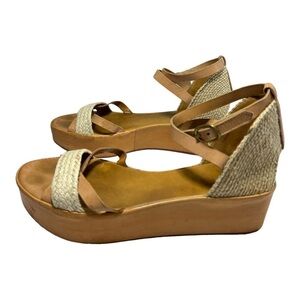 Coclico Women’s Platform Wedge  sandals‎ Ankle Strap Brown Size EU38 (US7.5)